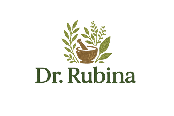 please create a logo of Dr. rubina with herbel feel and logo fit on all devices